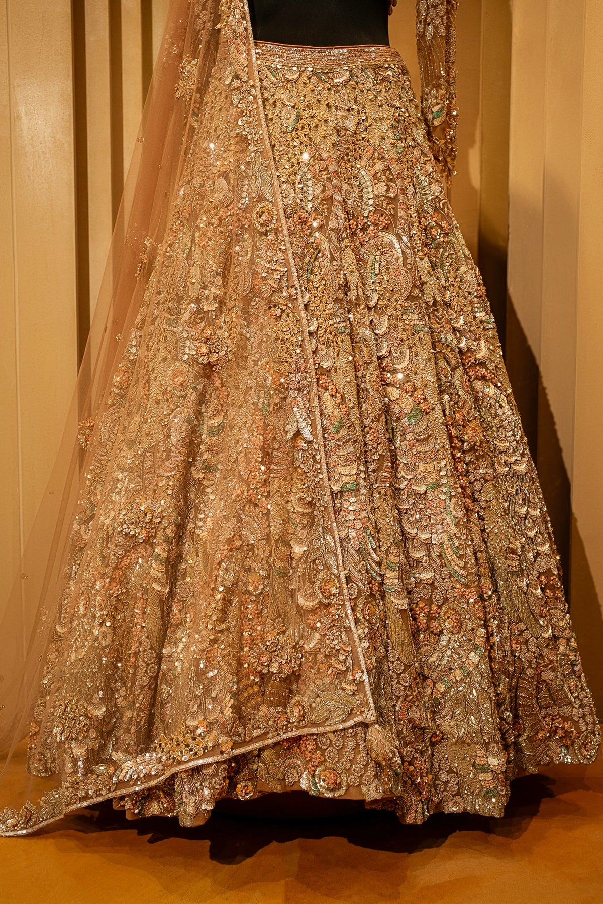 Champagne Beige Net Embellished Designer Lehenga