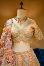 Gilded Floral Tissue Silk Lehenga with Multi-Hue Hand-Embroidery and Architectural Cutdana