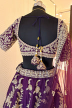 Palatinate Purple Raw Silk Jaal Worked Lehenga