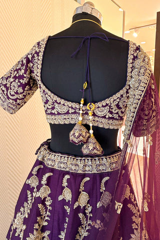 Palatinate Purple Raw Silk Jaal Worked Lehenga