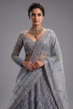 Powder Sky Blue Net Designer Lehenga
