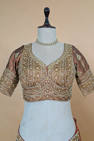 Brown Tissue Zardosi and Cutdana Worked Lehenga