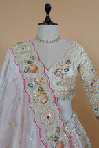 Light Baby Pink Tissue Silk Beaded and Embroidery Lehenga with Patch Work