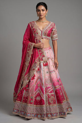 Pink Ombre Tissue Silk Designer Lehenga