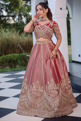 The Majestic Maroon Banarasi Silk Bridal Lehenga Ensemble with Jharokha Zardosi Blouse and Sheer Scalloped Veil