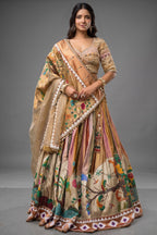 The Multi-Chromatic Tissue Silk Shikargah Lehenga with Chevron Hand-Embellished Choli