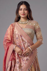 The Multi-Chromatic Panel Tissue Silk Lehenga with Embellished Embroidered Choli and Rose Paithani Border Dupatta