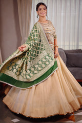 Golden Crush Tissue Lehenga with Heavily Embellished Jewel Stone Blouse with Bandhej Dupatta