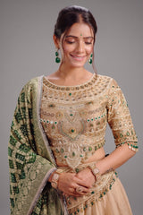 Golden Crush Tissue Lehenga with Heavily Embellished Jewel Stone Blouse with Bandhej Dupatta