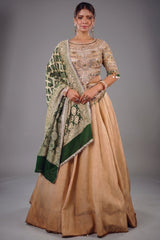 Golden Crush Tissue Lehenga with Heavily Embellished Jewel Stone Blouse with Bandhej Dupatta