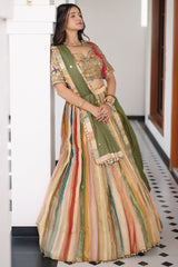 Multi Colored Tissue Silk Lehenga with Embellished Metal Work Blouse