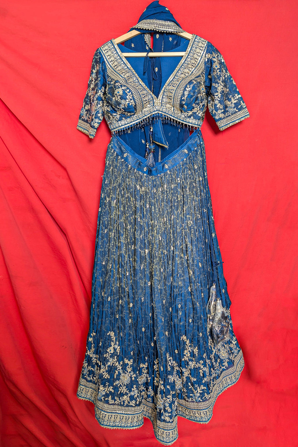 Blue Tissue Woven Lehenga with Embroidery Work