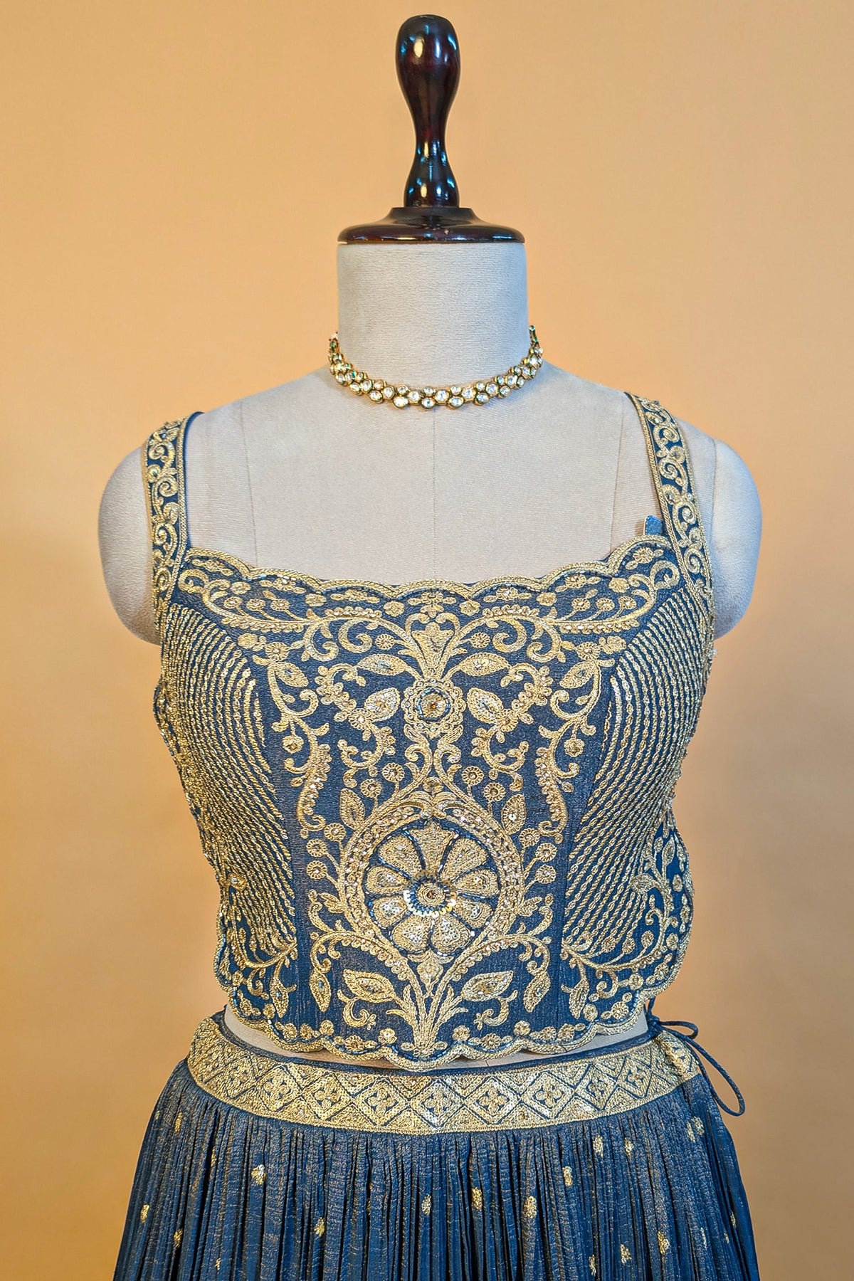 Blue Tissue Sequin Embroidered Lehenga
