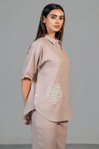 Dusty Rose Pink Linen Bead Work Co-Ord Set