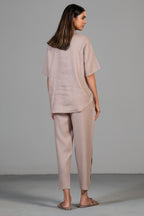 Dusty Rose Pink Linen Bead Work Co-Ord Set