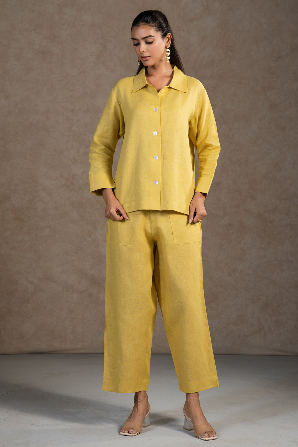 Lime Yellow Linen Solid Co-Ord Set