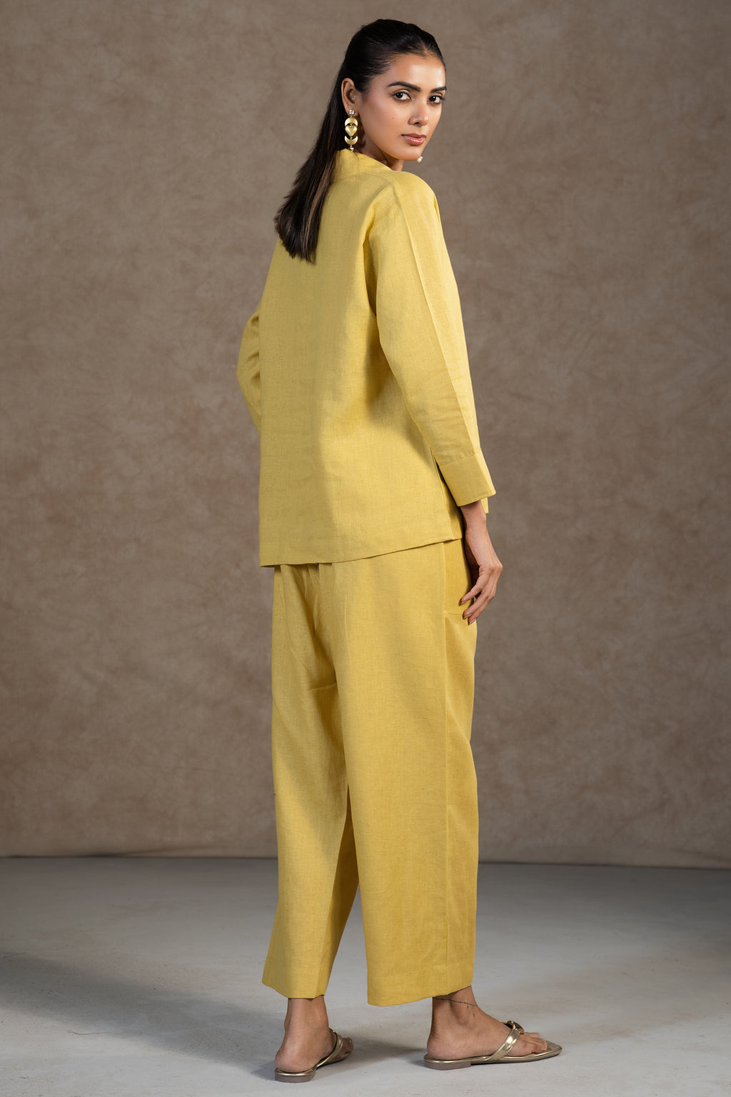 Lime Yellow Linen Solid Co-Ord Set