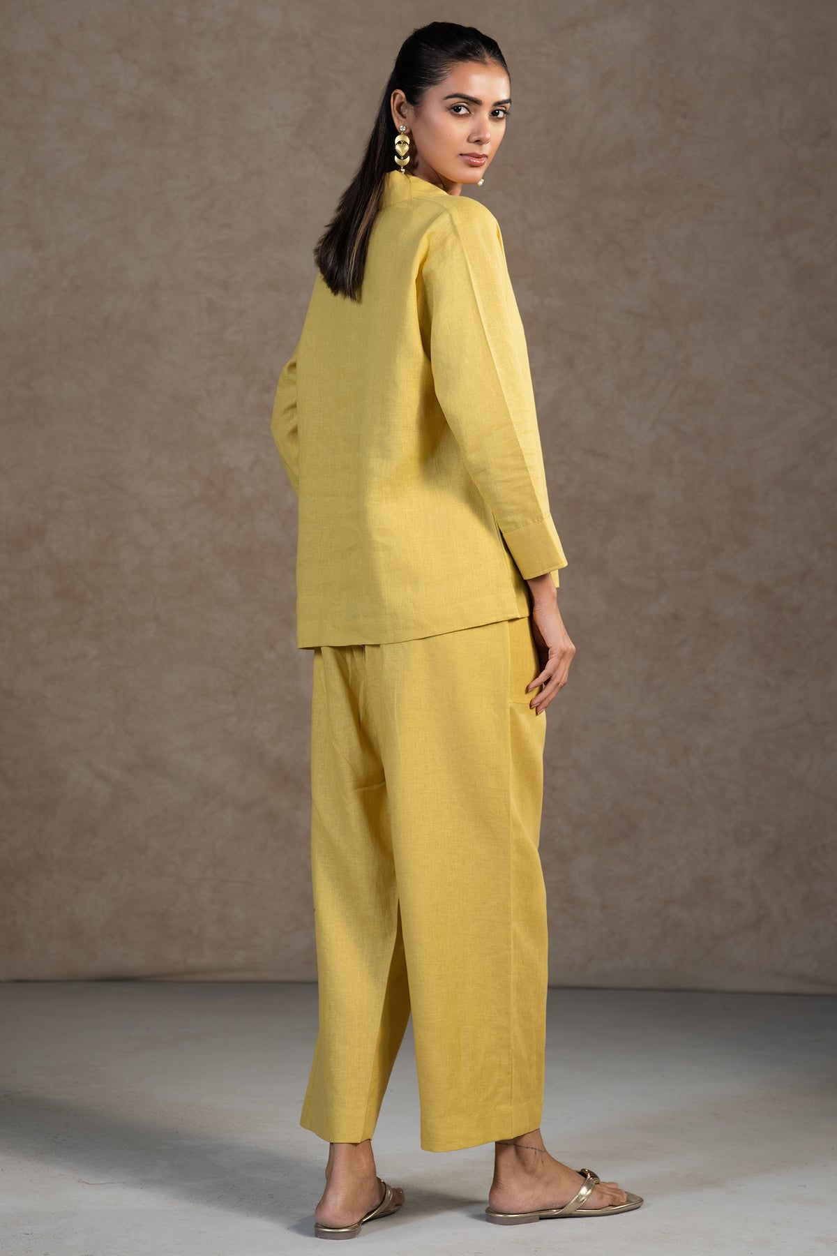 Lime Yellow Linen Solid Co-Ord Set