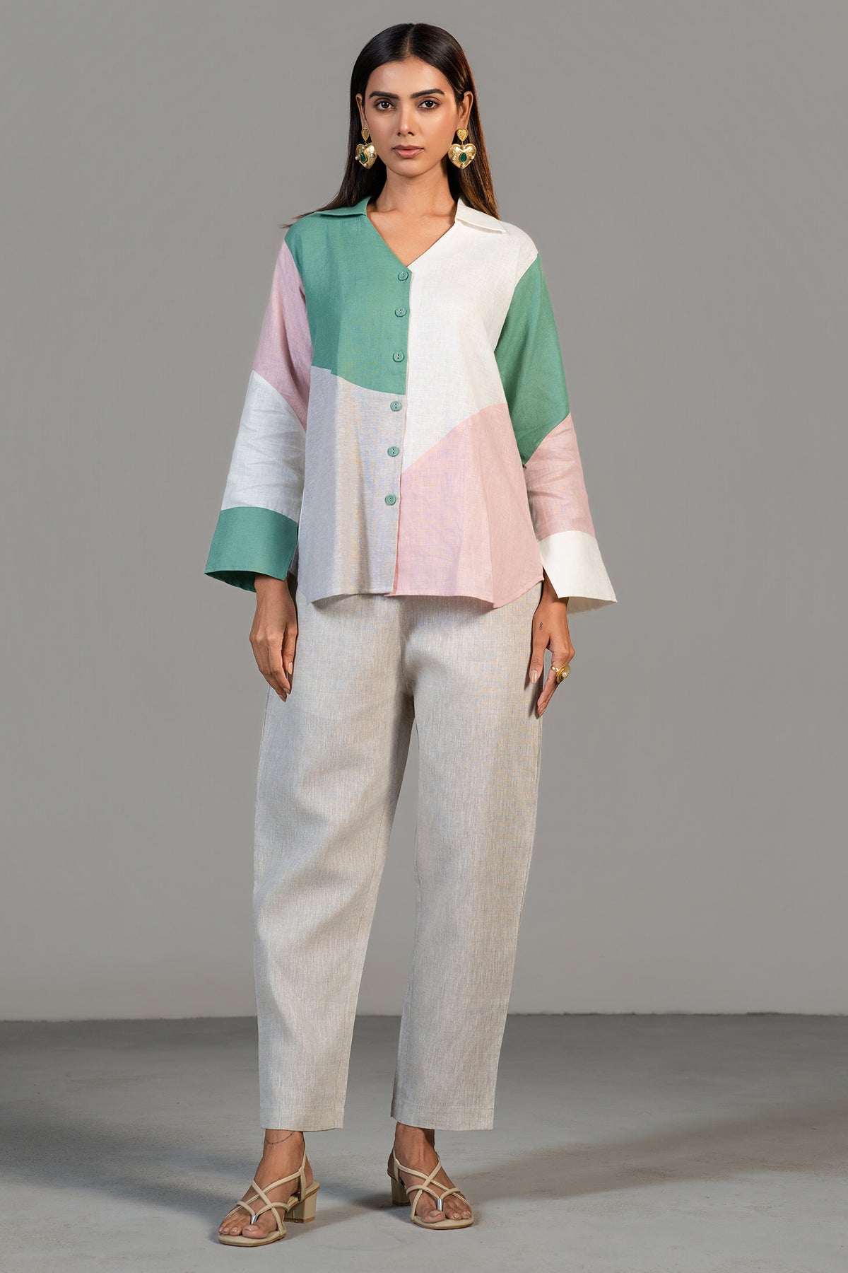 Multi Colored Linen Tunic and Pant Set