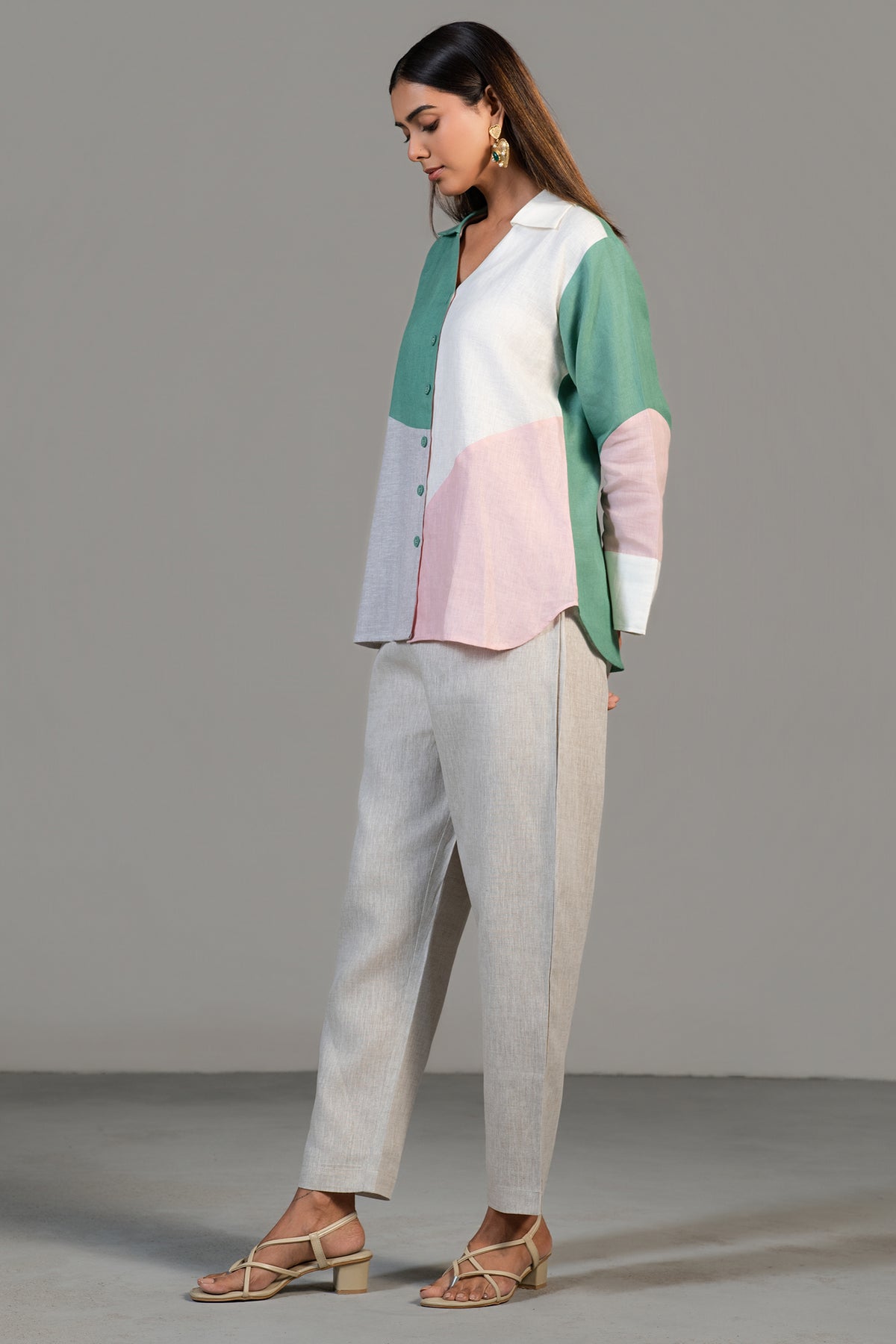 Multi Colored Linen Tunic and Pant Set