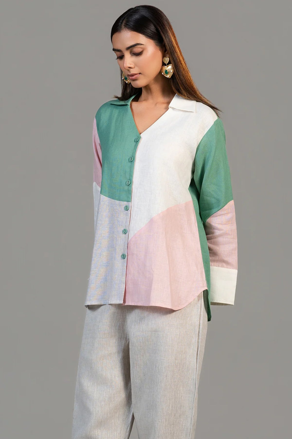 Multi Colored Linen Tunic and Pant Set