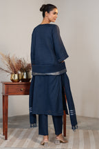 Prussian Blue Cotton Embroidery and Cutdana Work Kurti Set