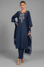 Prussian Blue Cotton Embroidery and Cutdana Work Kurti Set