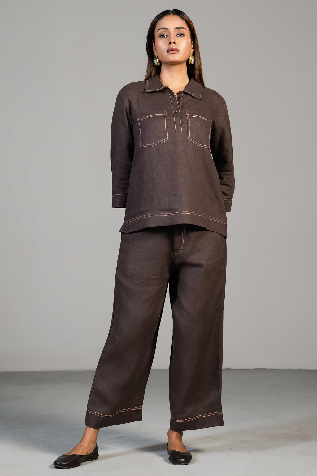 Brown Linen Co-Ord Set