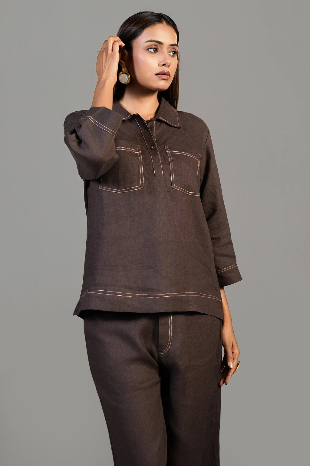 Brown Linen Co-Ord Set