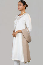 Off White Linen Embroidery and Beaded Straight Cut Kurti Set
