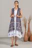 Ivory White Mul Cotton Midi Layered Dress with Striped Overlay Jacket