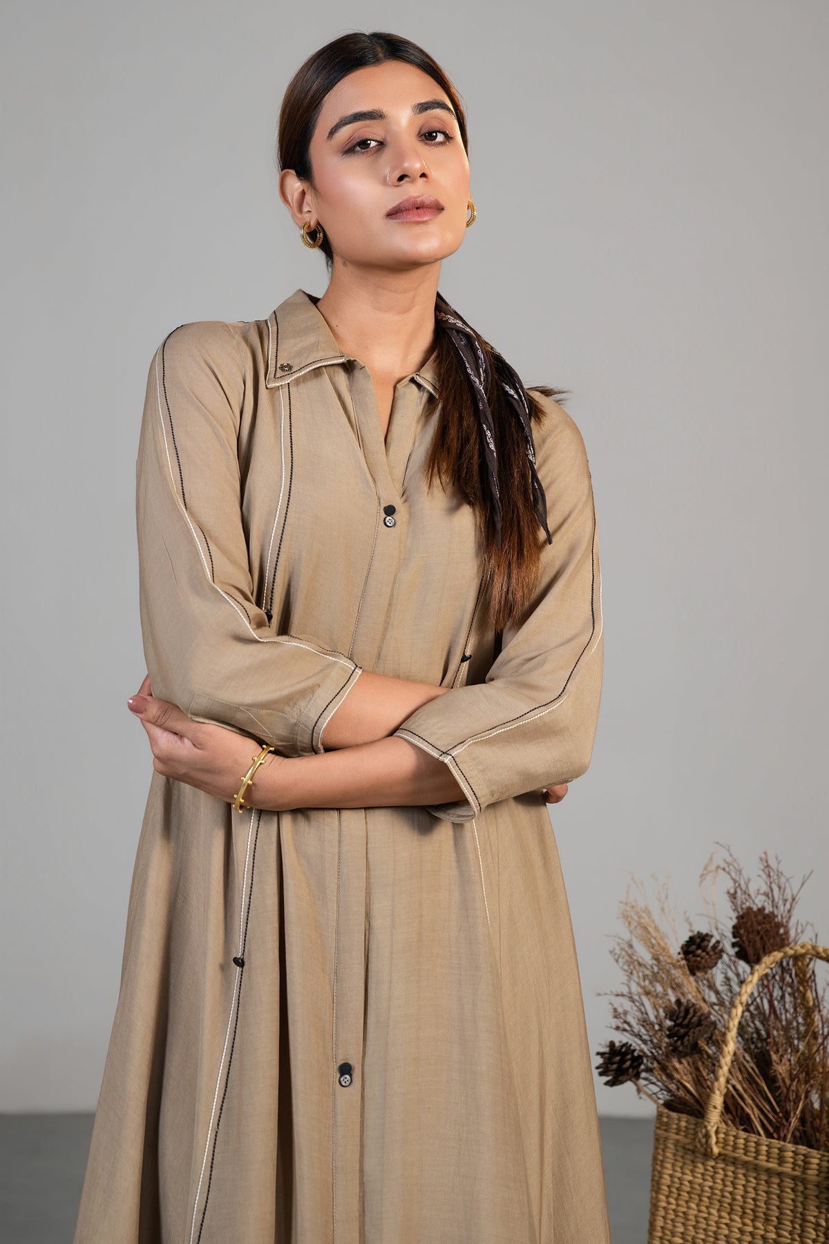 Beige Cotton Silk Dress