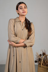 Beige Cotton Silk Dress