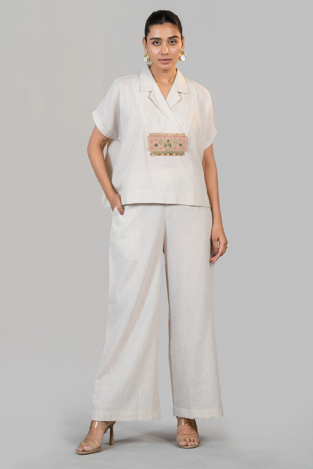 Ivory White Jute Lapel Collar Clyde Co-Ord Set