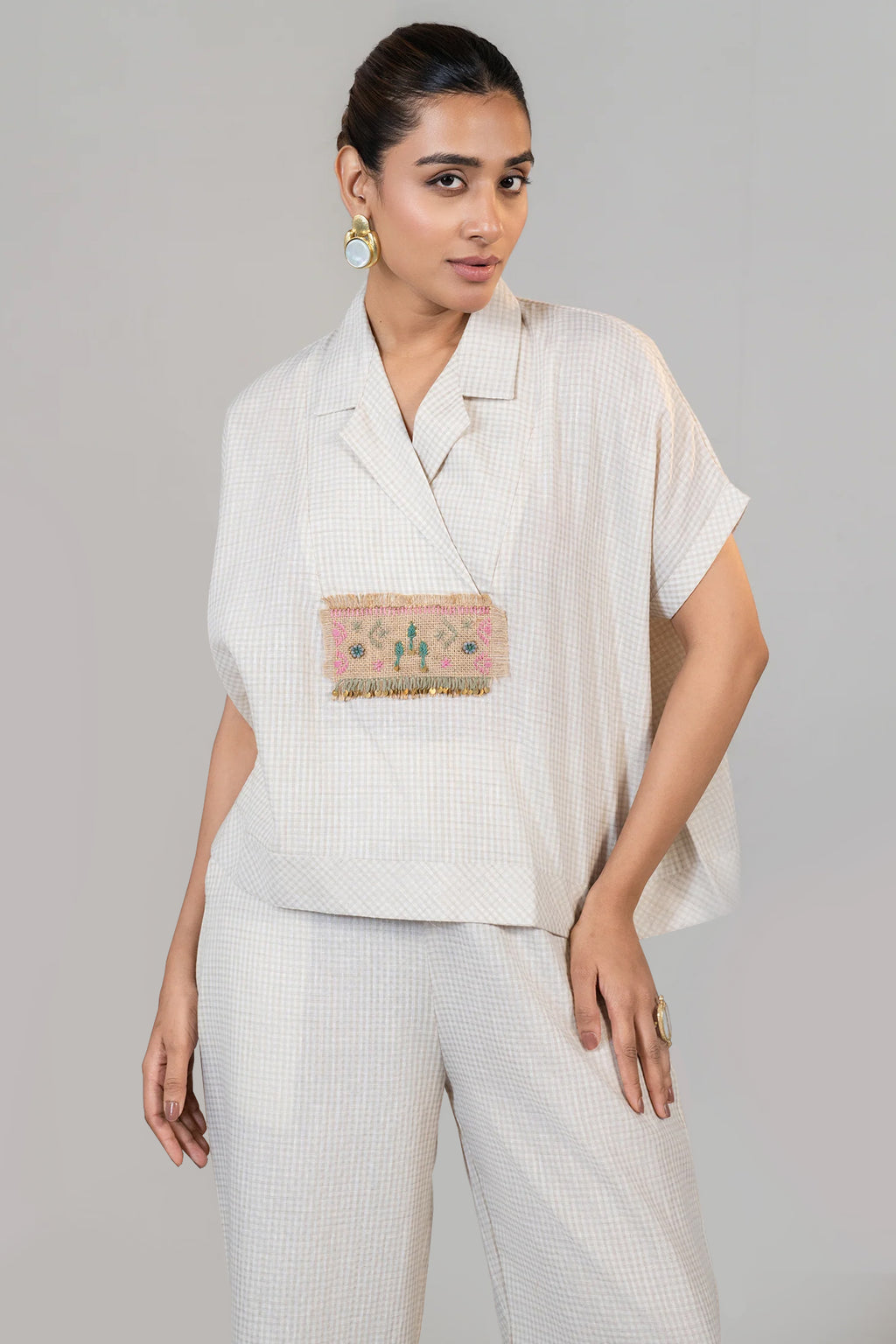 Ivory White Jute Lapel Collar Clyde Co-Ord Set
