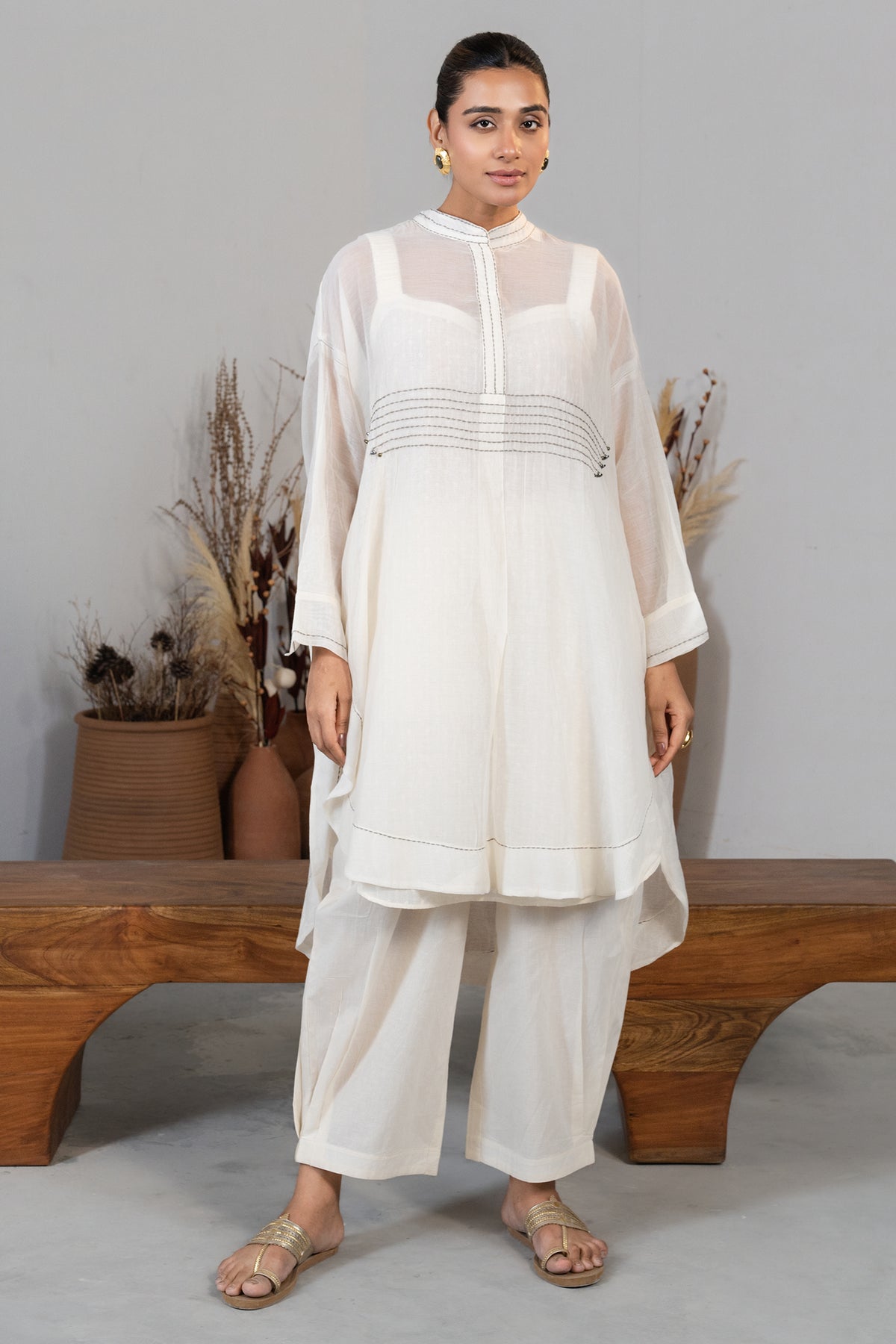 Ivory White Organza High and Low Co-Ord Set