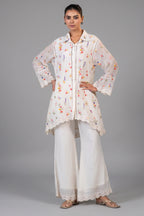 Ivory White Cotton Chanderi Thread Embroidered Co-Ord Set