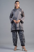 Grey Linen Floral Printed Co-Ord Set