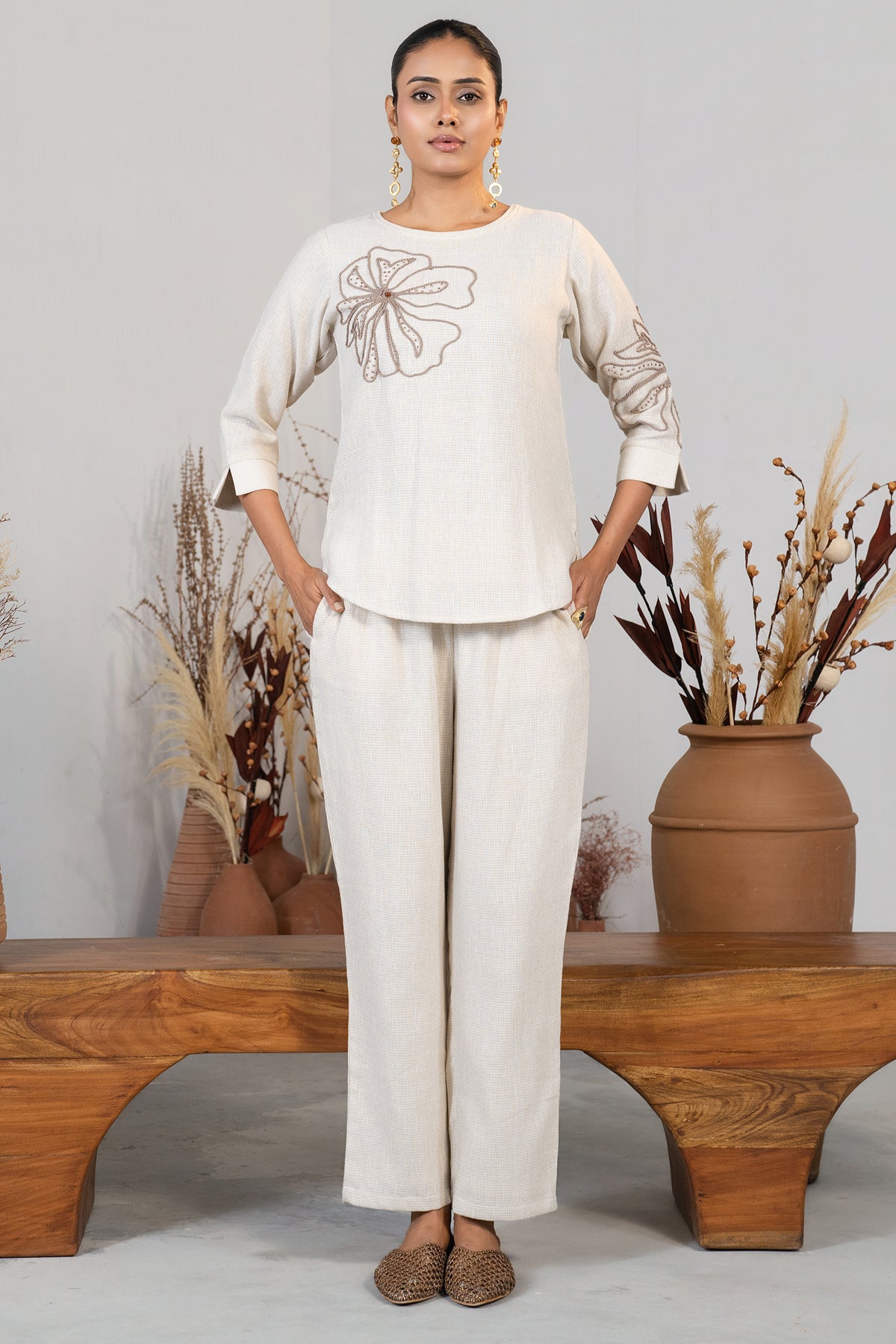 Ivory Jute Embroidered Co-Ord Set