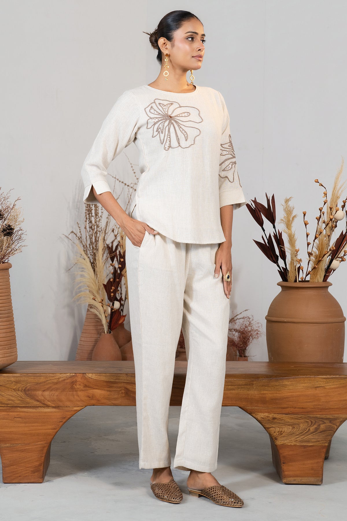 Ivory Jute Embroidered Co-Ord Set