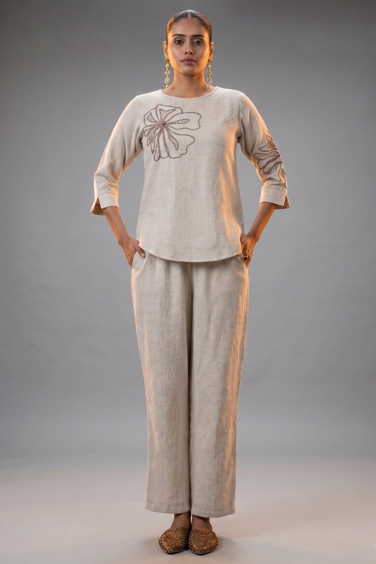 Ivory Jute Embroidered Co-Ord Set