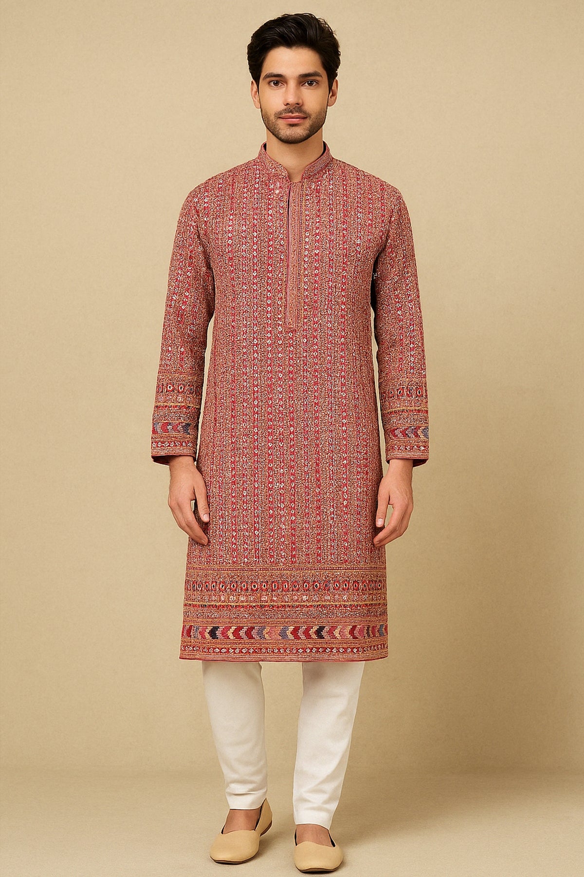 Hot Pink Georgette Sequin Embroidered Kurta Set