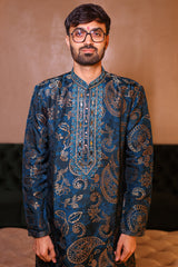 Teal Green Jacquard Silk Kurta Pajama