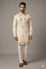 Ivory White Silk Sequin Embroidered Kurta Set