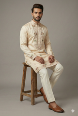 Ivory White Silk Sequin Embroidered Kurta Set