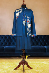 Blue Jodhpuri Kurta Set in Silk with Multi Colored Embroidery and Beads Work Jacket