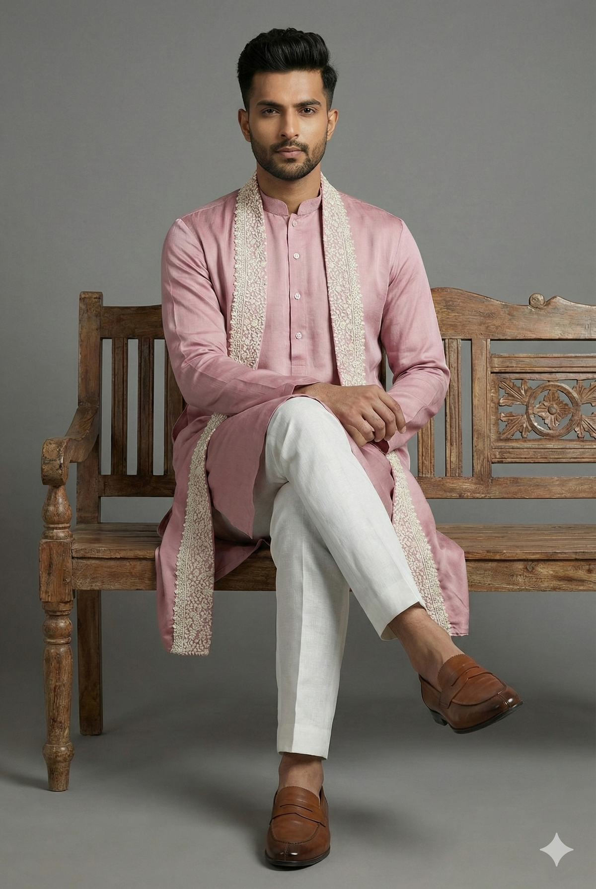 Onion Pink Silk Mirror Embroidered Kurta Pajama