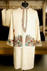 Ivory Beige Silk Kurta Set with Resham Embroidery