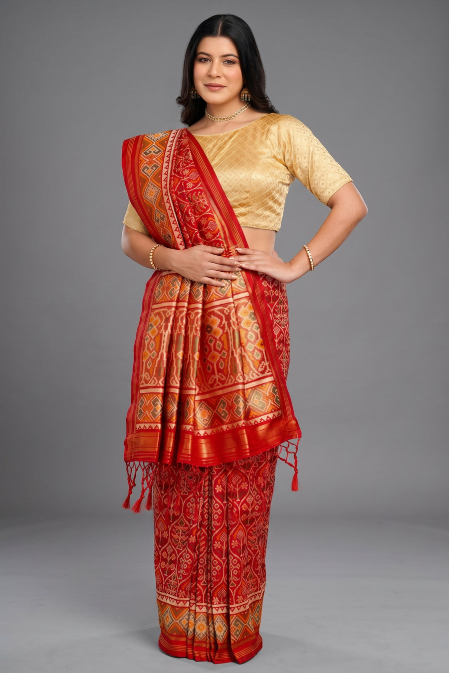 Red Traditional Patola Woven Saree in Silk