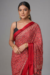 Maroon Art Silk Ajrakh Printed Saree with Paisley Motifs
